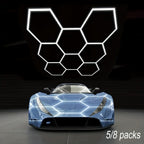 Paquete de 5/8 Lámparas de Techo LED Hexagonales - 280W 33600LM Ultra Brillantes Blanco Frío 6500K, Iluminación Exterior Moderna para Garaje, Taller, Estudio, Tienda de Detallado Automotriz - Duración Estimada, Fácil Instalación, Montaje