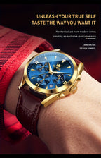 OLEVS Reloj para Hombre Clásico Cronógrafo Cuero Marrón Caja Dorada Analógico Cuarzo Moda Negocios Vestir Cara Grande Reloj de Hombre Día Fecha Luminoso Casual Reloj de Pulsera Masculino Regalos Románticos Relojes De Hombre Azul/Negro/Blanco/Marrón Esfera