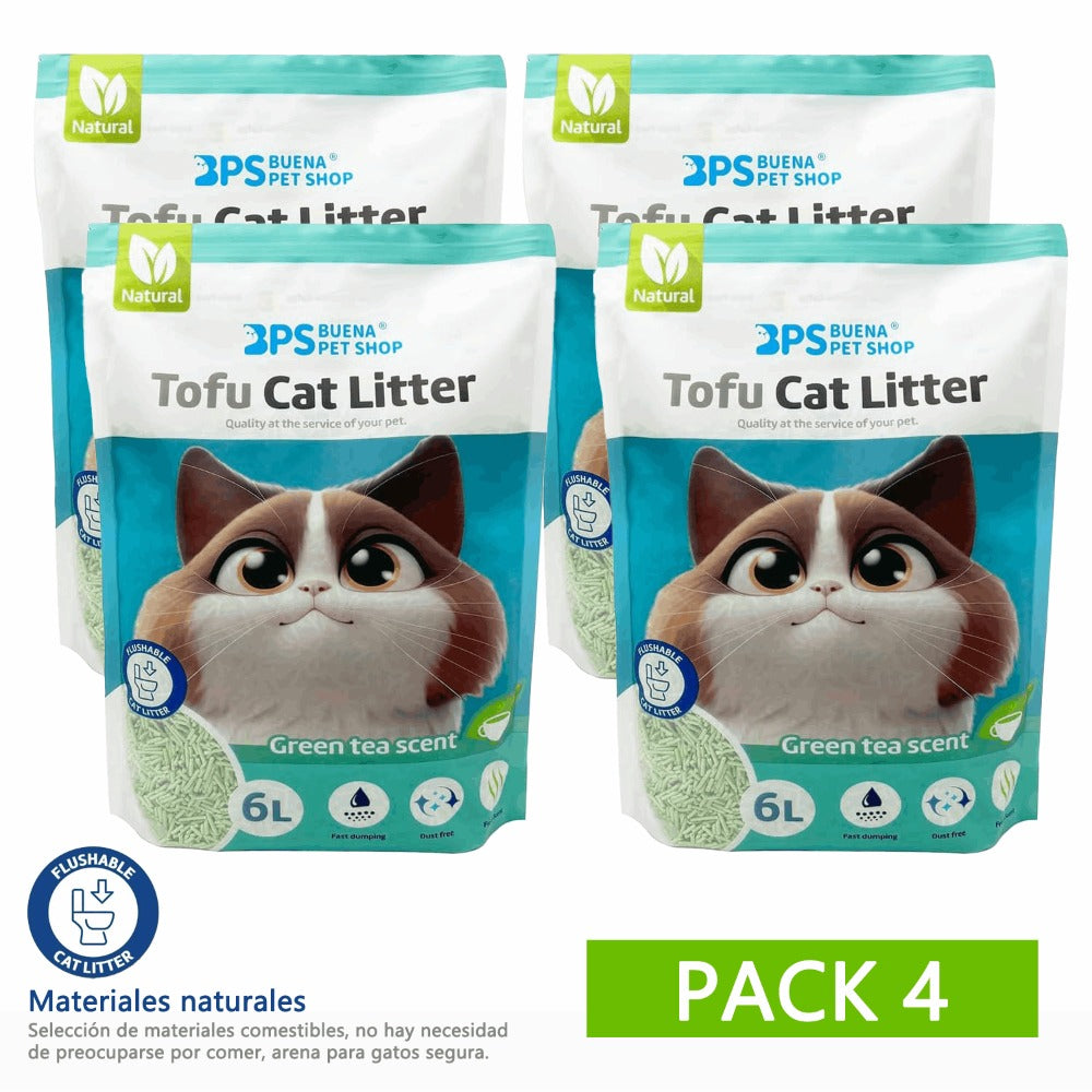 4PCS Arena de Tofu para Gatos aglomera 6L - Sin Polvo Fácil de Aglomerar y Controla Olores -y Segura para Gatitos 2-2.3kg cada bolsa