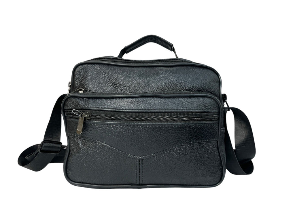 MEJORADA DL-71 Bolso de hombro de cuero genuino para hombre, bandolera horizontal de piel auténtica multibolsillo para hombre