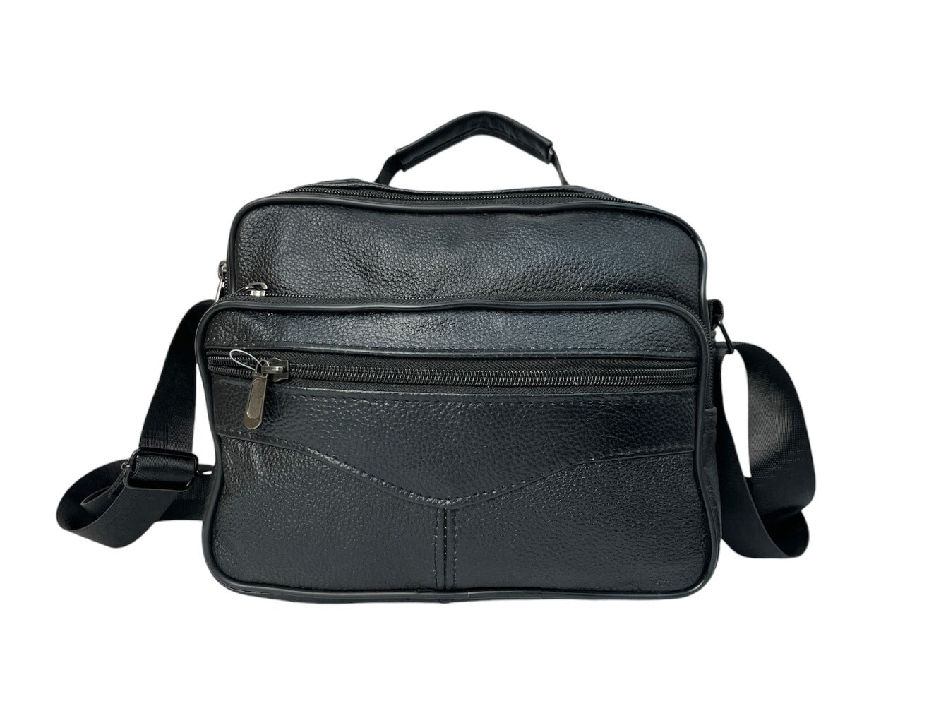 MEJORADA DL-71 Bolso de hombro de cuero genuino para hombre, bandolera horizontal de piel auténtica multibolsillo para hombre