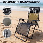 Tumbona Plegable Gravedad Cero Exterior, Silla Reclinable Ajustable Reforzada (Carga Máx 120kg), Portátil y Antideslizante para Jardín, Playa y Camping