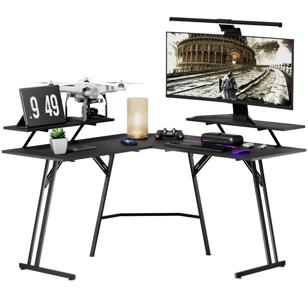Escritorio de Esquina para Gaming 120x120cm, Escritorio en Forma de L, Mesa de Computadora para Oficina y Hogar, (con/sin Soportes para Monitor)