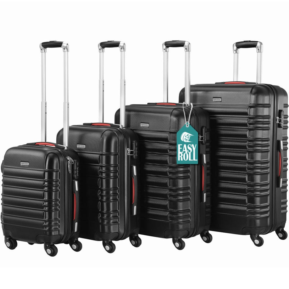 Conjunto PROVITERA de 4 Maletas Rígidas de ABS, Maleta Rígida S-M-L-XL con Asa Telescópica de Gel y 4 Ruedas de Rodadura Fácil, Trolley Ligero y Resistente al Viaje, Equipaje de Mano con Cerradura de Código, Mangos de Gel Ergonómicos, Ruedas Giratorias de