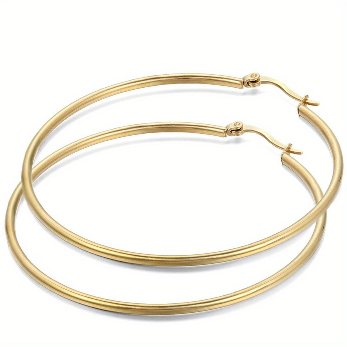 JewelryWe Moda Mujer Aro Grande Dorado Pendiente Anillo Acero Inoxidable Regalo de San Valentín 2pcs