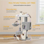 Torre para Gatos Pequeña, 98Cm de Alto, Espaciosa y Robusta, con un Perch Grande Suave, Juguetes de Felpa, Escondites, Postes para Rascar, Alfombrilla para Rascar Gatos, Disponible en Gris Claro/Gris Oscuro/Beige