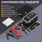 Arrancador de Coche 12000A con Compresor de Aire Inflador de Neumáticos Inalámbrico, Booster de Batería de 25000mAh con Pack de Batería Externa y Linternas LED, Caja de Arranque Automático de 12V para Todos los Vehículos de Gasolina o Diésel de 10.0L, Pan