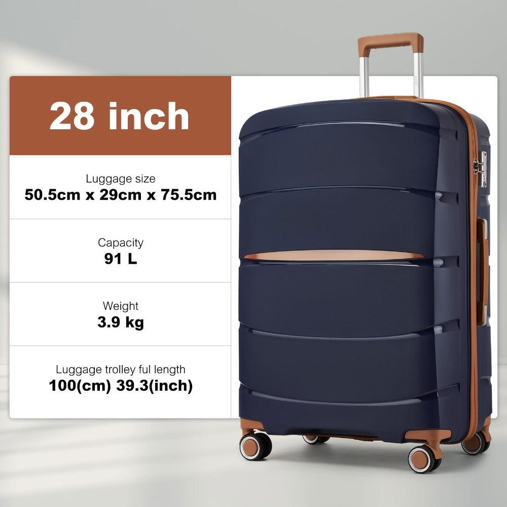 1/3 piezas de 20 pulgadas, 24 pulgadas y 28 pulgadas, maleta KONO, carrito, estuche de viaje - polipropileno, ligero, carcasa dura, 4 ruedas giratorias dobles y cerradura TSA