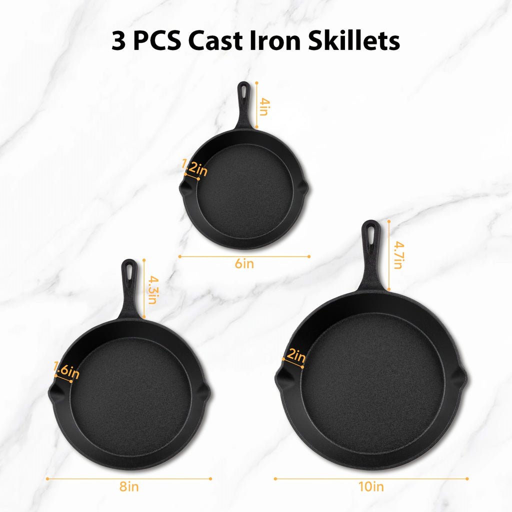 Juego de 3 Sartenes Antiadherentes, Sin Recubrimiento, Antiadherencia Duradera, Mangos Resistentes al Calor para Fácil Limpieza, Compatible Universalmente (Inducción, Gas, Eléctrico), Apto para Lavavajillas, Juego de Utensilios de Cocina para el Hogar