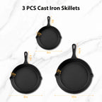 Juego de 3 Sartenes Antiadherentes, Sin Recubrimiento, Antiadherencia Duradera, Mangos Resistentes al Calor para Fácil Limpieza, Compatible Universalmente (Inducción, Gas, Eléctrico), Apto para Lavavajillas, Juego de Utensilios de Cocina para el Hogar