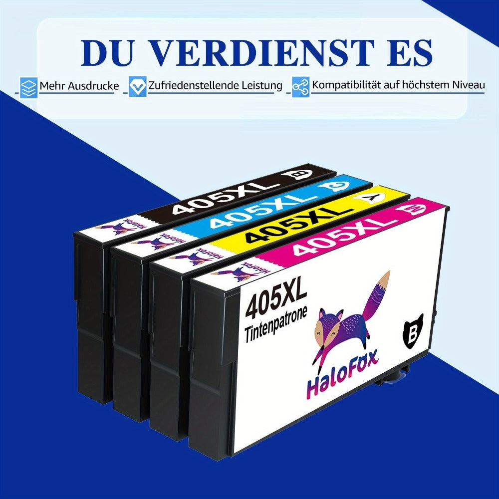 Un paquete de 10 cartuchos de tinta compatibles con la impresora Epson 405 XL, aptos para varios modelos Epson Workforce, incluyendo la EC-C 7000 Pro y la serie WF-3800