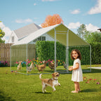 Gallinero 3x2m, Jaula Exterior para Gallinas de Rango Libre, Recinto con Cerradura de Seguridad, Malla Recubierta y Techo de PE, Adecuado para Gallinas, Patos, Conejos y Otros Animales Pequeños
