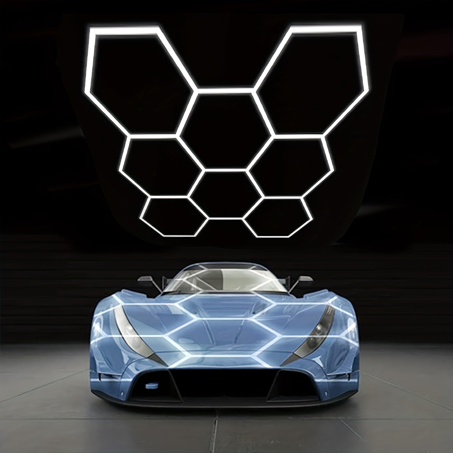 Paquete de 5/8 Lámparas de Techo LED Hexagonales - 280W 33600LM Ultra Brillantes Blanco Frío 6500K, Iluminación Exterior Moderna para Garaje, Taller, Estudio, Tienda de Detallado Automotriz - Duración Estimada, Fácil Instalación, Montaje
