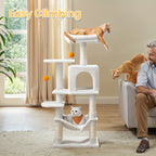 Rascador para gatos | Torre para Gatos Feandrea de Múltiples Niveles con 4 Postes Rascadores, Hamaca Acolchada y Cueva Acogedora - Mueble