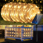 Guirnalda de luces LED | 2/4 piezas 200/100 LED Guirnaldas de Luces Solares para Exterior, Guirnaldas de Hadas Solares Vintage de Cuerda y Cáñamo