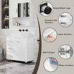 1pc Armario de Medicina, Tocador con 3 Cajones, Gabinete con 2 Compartimentos, Armario para Baño con Estante Ajustable, 60 x 60 x 30 cm, Blanco + Gris/Blanco/Blanco + Roble