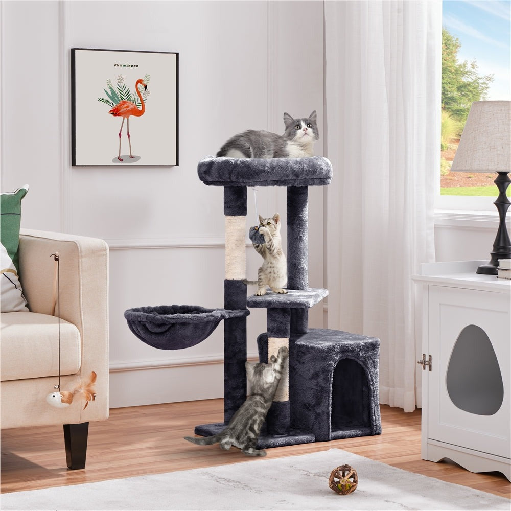 Costoffs Árbol de Gato con Plataforma de Altura de 87 Cm Árbol de Escalada con Cueva Cesta Postes de Sisal