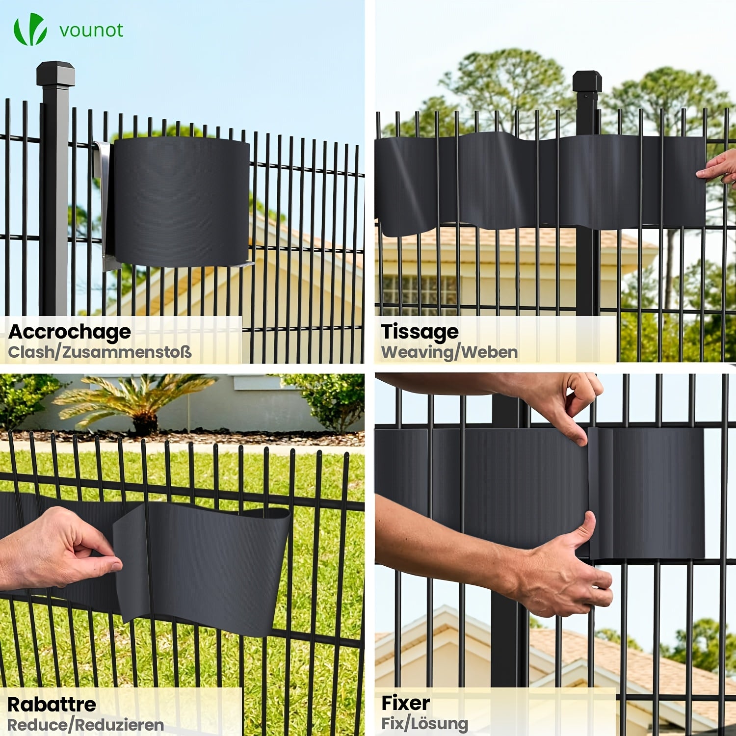 Tiras de PVC para pantalla de privacidad 450g/m², malla de valla de privacidad para jardín, 50m x 19cm, tapetes de doble varilla con 40 clips para terraza, patio, balcón, gris carbón, verde, gris claro
