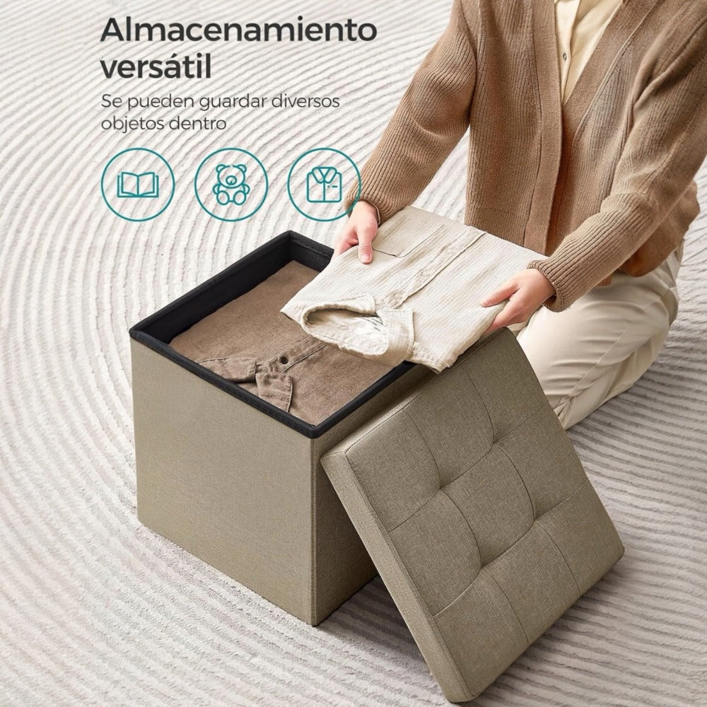 Puff o Banco de almacenaje Plegable | Taburete Reposapiés Otomana | Baúl de Almacenamiento | Taburete Reposapiés.para Cama, Dormitorio, salón, Comedor o Recibidor | 38x38x38cm | Soporta 300kg.