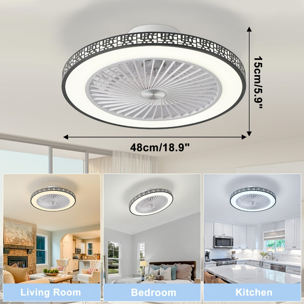 Ventilador de techo moderno de 48.26 cm con luz, 6 velocidades, reversible, de perfil bajo, ventilador de techo empotrado con luz LED regulable 3CCT, ventilador de techo con temporizador y control remoto para sala de estar, cocina, dormitorio y oficina