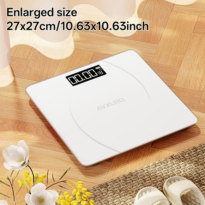 Báscula de baño de alta precisión, báscula electrónica de cuerpo con pantalla LCD ultradelgada con visualización de temperatura, inicio automático al pesar, pesaje hasta 180 kg, cambio de unidad LB/KG, diseño de plataforma de vidrio templado antideslizant