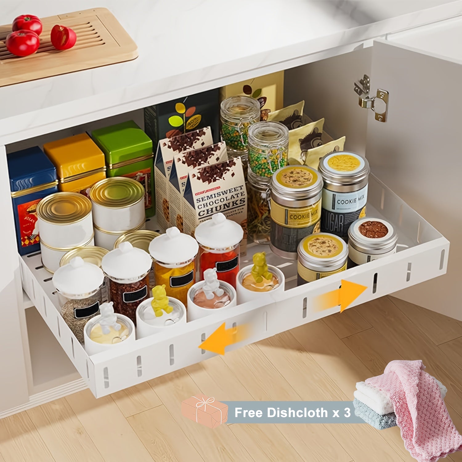 Sistema de Almacenamiento Retráctil para Cocina con Cajones Deslizantes, un Gran Estante Expandible para Artículos de Cocina, Ideal para Organizar Especias, Se Adapta a los Gabinetes Sin Taladrar, Ancho Ajustable que Rango de 31 cm a 52 cm (Disponible en