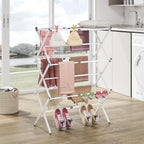 Estructura plegable para secar ropa, estructura de secado de acero portátil, resistente a la corrosión, extensible y ajustable a la cantidad de ropa, estructura de secado de metal vertical plegable con 3 niveles, estructura de secado de ropa extensible pa
