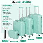 Juego de equipaje rígido de 4 piezas con balanza de equipaje gratuita – Maleta de 20/24/28 pulgadas + Maleta de tocador – Maletas de viaje ligeras de carcasa dura – Ruedas giratorias de 360° – Cerradura TSA – Equipaje de mano y de facturación – ABS – Para