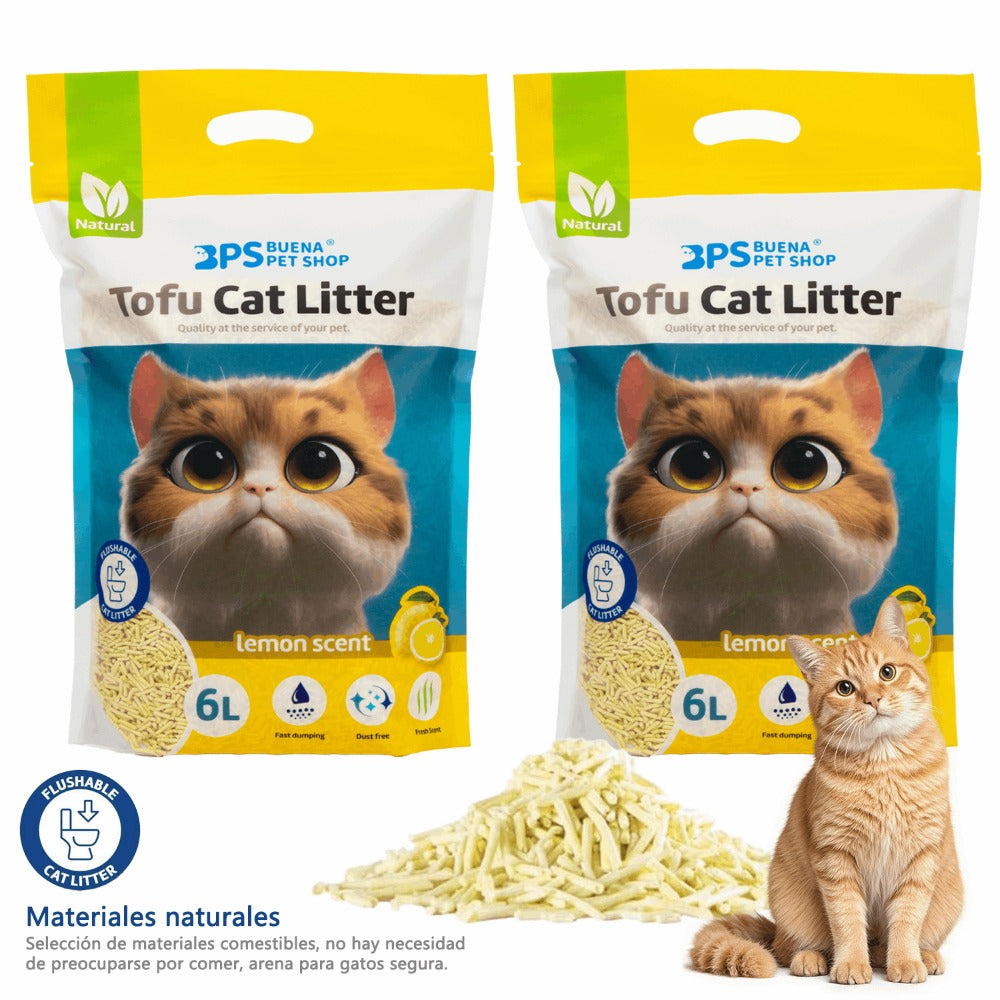 2 Paquetes de Arena para Gatos con Tofu, 6L Cada Uno, Fuerte Absorbencia, Fácil Compacidad, Desagotable, Sin Polvo, Múltiples Aromas Disponibles, Suministros para Mascotas, Sin Polvo Fácil de Aglomerar y Controla Olores -y Segura para Gatitos