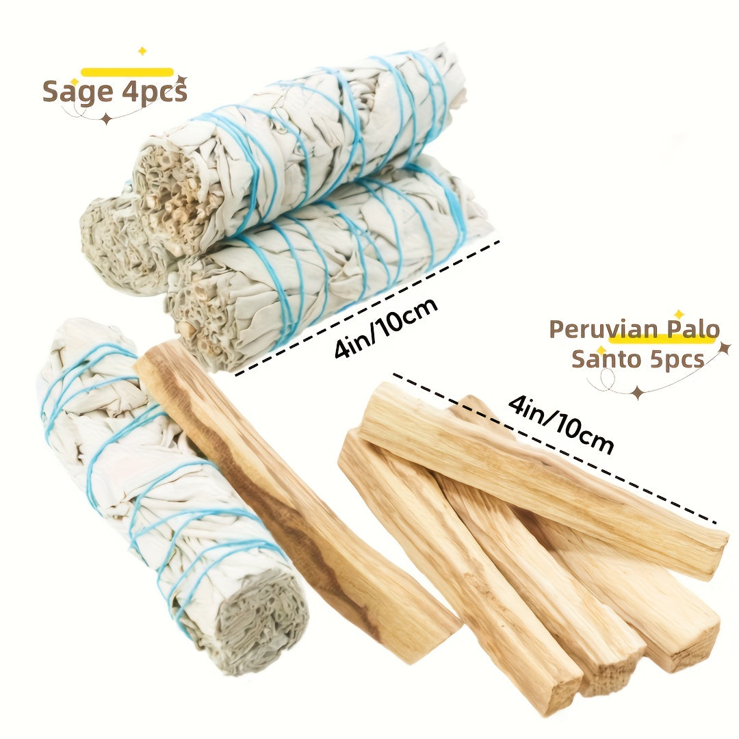 Kit de Limpieza y Purificación del Hogar con Salvia Blanca, Palo Santo - Kit de Fumigación con Varilla de Salvia