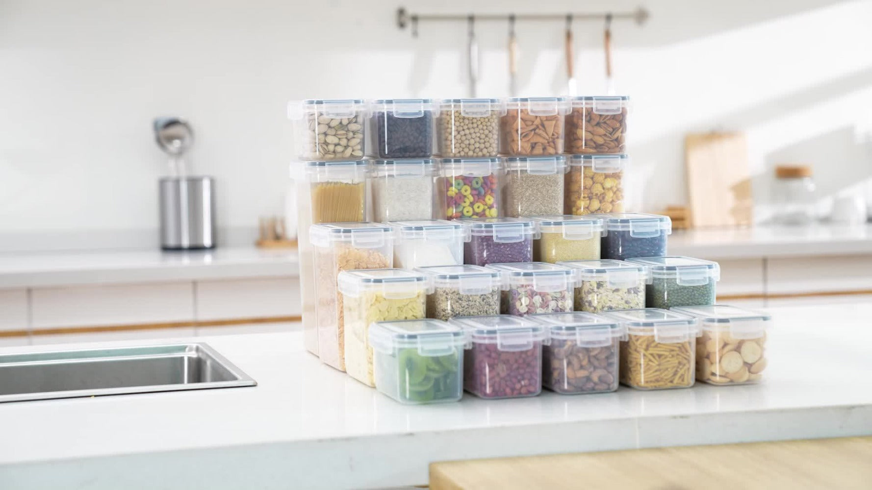 Tarros de Almacenamiento Sellados con Tapas - Juego de 25 Piezas, Contenedores de Cocina, Ideales para Organizar Cocina/Armario/Caravana/Despensa, Perfectos para Almacenar Espaguetis, Harina, Granos y Alimentos Secos, Esencial para el Hogar, Alta Calidad,