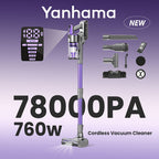 Aspiradora inalámbrica Yanhama/ 78000PA/ Aspiradora inalámbrica 8 en 1/ con cepillo antienredos/ 70 minutos de autonomía/ Aspiradora inalámbrica con pantalla LED/ Aspiradora de mano para pelo de mascotas, suelos duros, alfombras, limpieza de primavera del