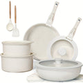 Juego de Ollas y Sartenes 17 piezas/6 piezas, Juego de Cocina de Cerámica Antiadherente con Asas Removibles, Sartén 20/26cm, Sartén para Freír Profunda 26cm, Olla 18/20cm, Juego de Ollas Apilables para Todo Tipo de Estufas, Apto para Horno