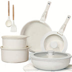 Juego de Ollas y Sartenes 17 piezas/6 piezas, Juego de Cocina de Cerámica Antiadherente con Asas Removibles, Sartén 20/26cm, Sartén para Freír Profunda 26cm, Olla 18/20cm, Juego de Ollas Apilables para Todo Tipo de Estufas, Apto para Horno