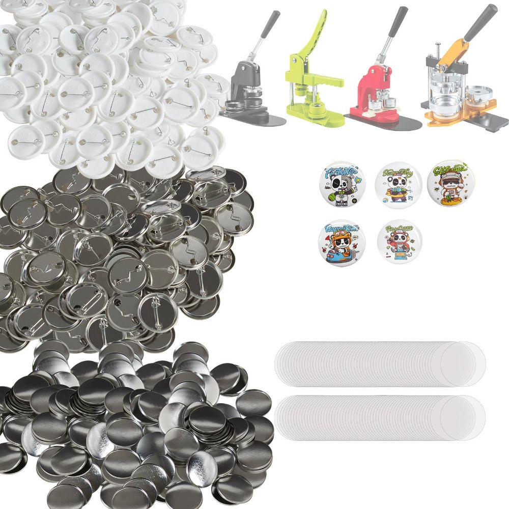 VEVOR 500 Juegos de Botones de 1.25 pulgadas (32 mm) para Máquina de Botones, Piezas para Creación de Insignias Redondas, Incluye Partes de Metal, Botones de Plástico/Metal, Película Transparente y Papel en Blanco para Regalos y Presentes