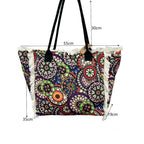 MEJORADA Bolso de Playa Grande con Estampado Colorido y Flecos, Estilo Tote con Forro Interior, Tamaño 55x35x20 cm - Ideal para Playa, Piscina y Viajes