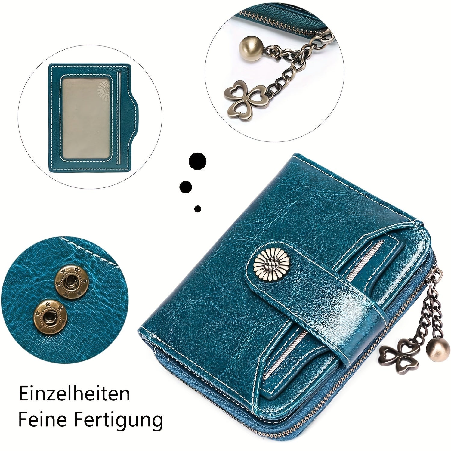 Billetera para mujer, protección RFID, billetera pequeña, multi-compartimento, bolso, monedero para mujer, billetera de cuero para mujer