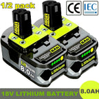 Paquete de 1-2 P108 8.0AH 18V Batería Compatible con Ryobi 18V ONE+ Batería de Repuesto P108 P102 P103 P104 P105 P107 P109 P122 Baterías para Herramientas Inalámbricas Baterías de Carga Rápida con Indicador