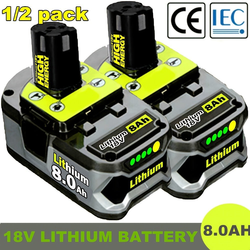 Paquete de 1-2 P108 8.0AH 18V Batería Compatible con Ryobi 18V ONE+ Batería de Repuesto P108 P102 P103 P104 P105 P107 P109 P122 Baterías para Herramientas Inalámbricas Baterías de Carga Rápida con Indicador