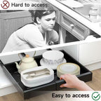 1 unidad de cajón telescópico, estantes de almacenamiento extraíbles y expandibles, ancho ajustable (31.5-52 cm), no requiere perforación para la instalación, adecuado para película adhesiva, diseñado para gabinetes de cocina y baño