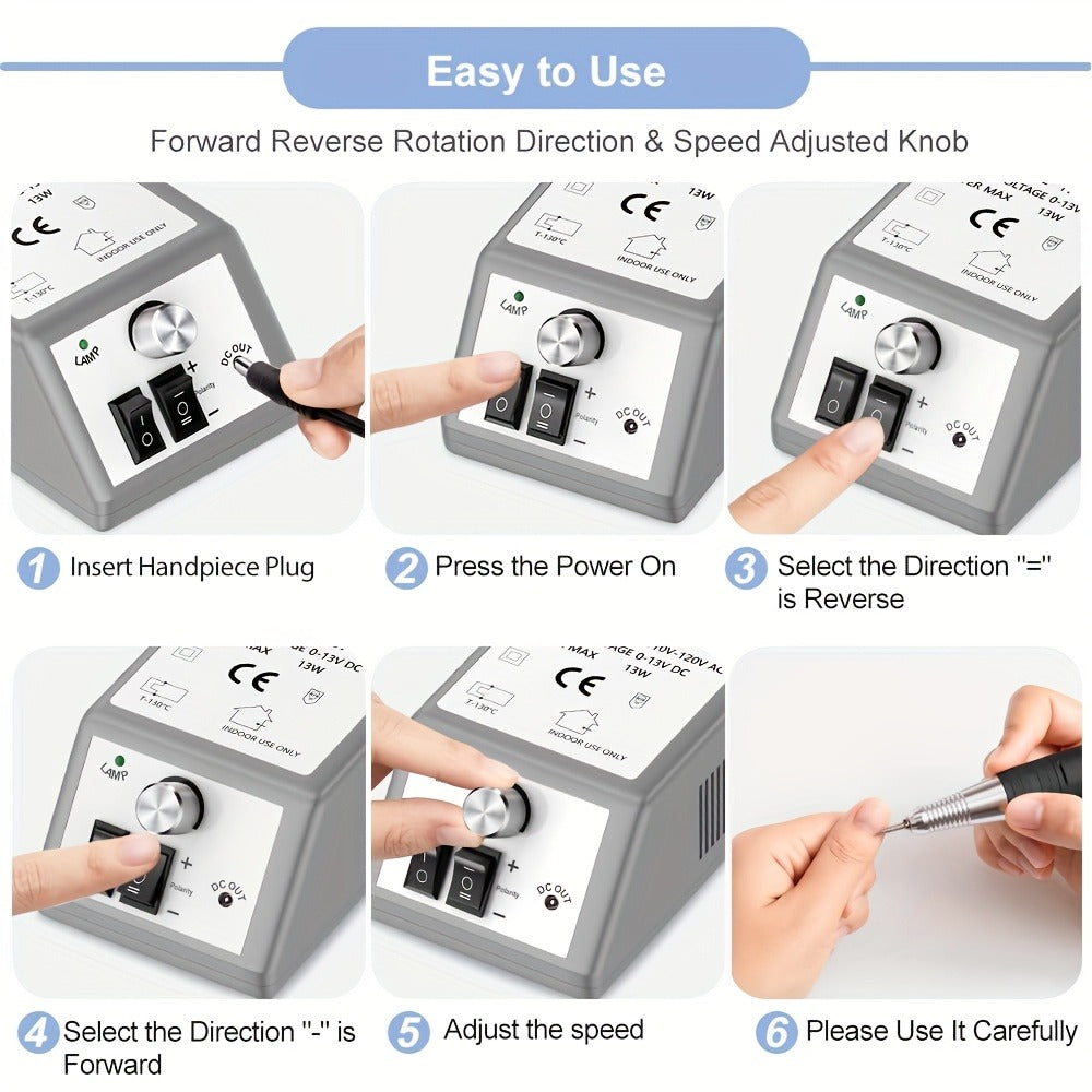 Todoenuno para máquina de esmalte de uñas con 6 tipos de brocas y mango de aleación de aluminio, hasta 30,000 RPM, el mejor socio para pulir, lijar, quitar esmalte de uñas y otras operaciones