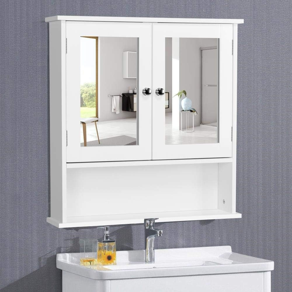 Costoffs Armario con Espejo para Baño con Puerta de Espejo, Armario Colgante para Baño con Espejo de Pared con 3 Estantes 56 Cm X 13 Cm X 58 Cm