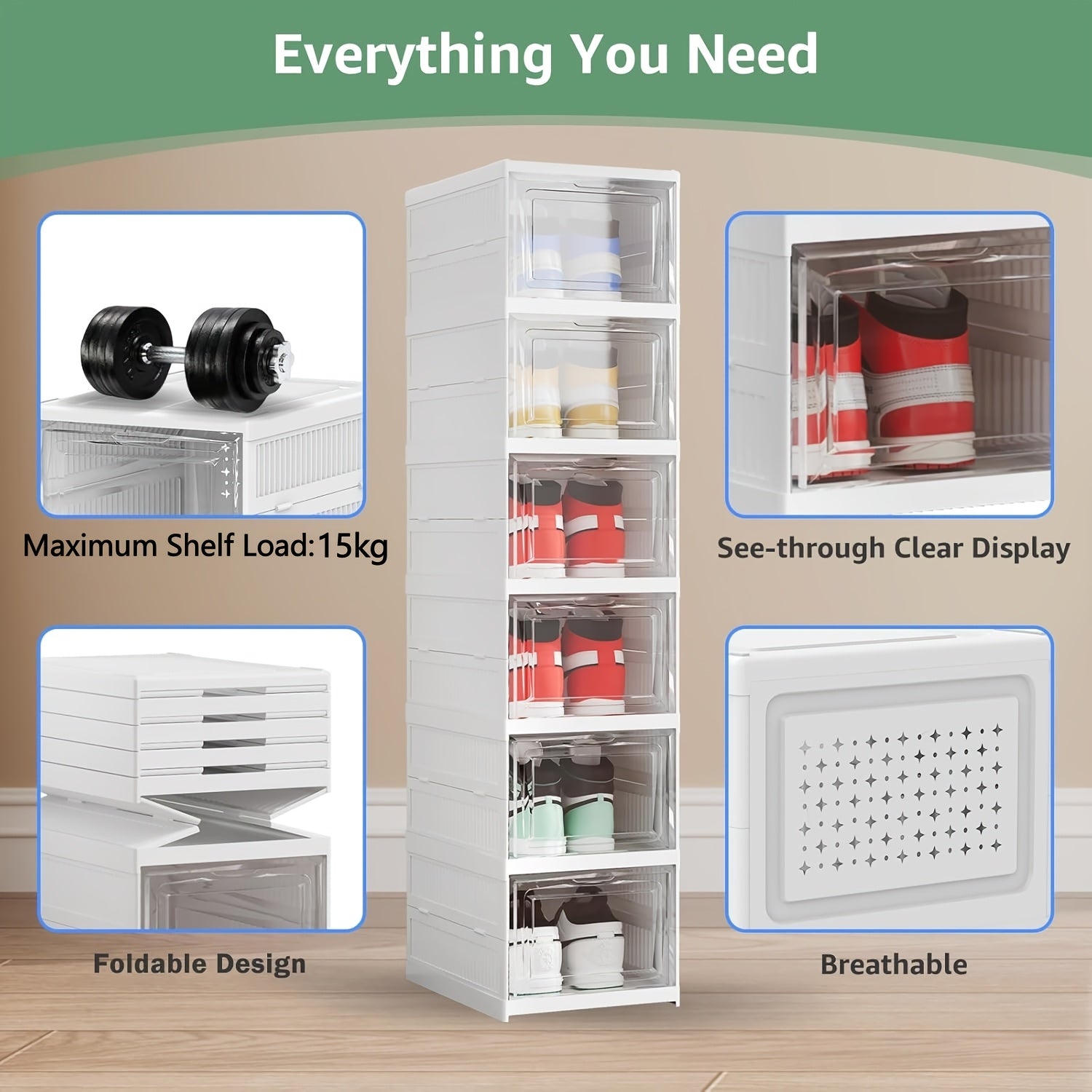 Contenedores de almacenamiento de zapatos de seis niveles, organizador de zapatos de plástico, plegable y apilable, ideal para armarios y entradas, organizador de almacenamiento de zapatos - No necesita ensamblaje, organizador de zapatos de varios niveles