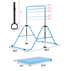 Barra de gimnasia ajustable, barra de entrenamiento, equipo de gimnasia, barras de gimnasia para el hogar con agarres de gimnasia, muñequeras, clavos de tierra, tapete de ejercicios