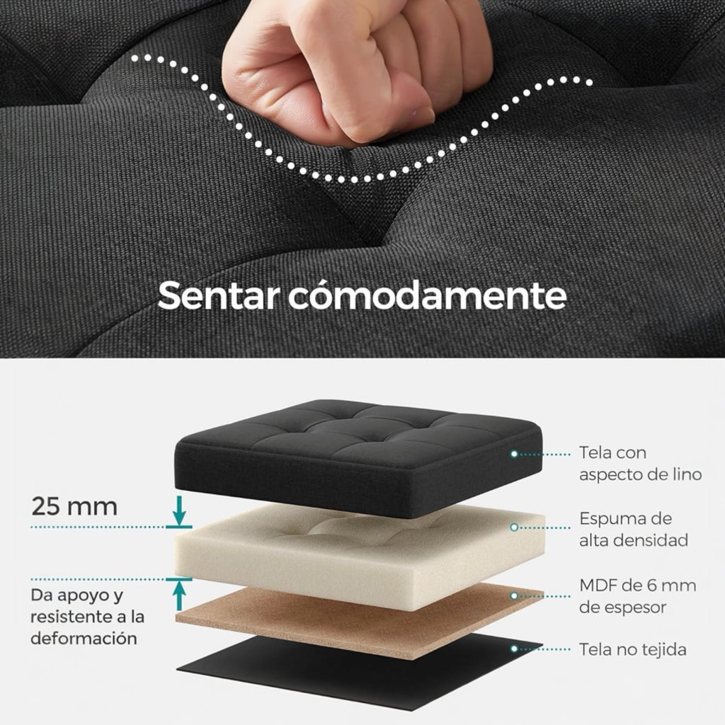 Puff o Banco de almacenaje Plegable | Taburete Reposapiés Otomana | Baúl de Almacenamiento | Taburete Reposapiés.para Cama, Dormitorio, salón, Comedor o Recibidor | 38x38x38cm | Soporta 300kg.