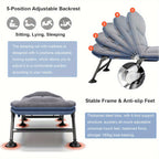 Camilla Solar de Jardín - Jardín Reclinable, Cama de Pesca, Pesca de Carpa con Bolsillo Lateral y Colchón, Camilla Solar Portátil Ajustable de 5 Velocidades para Exteriores