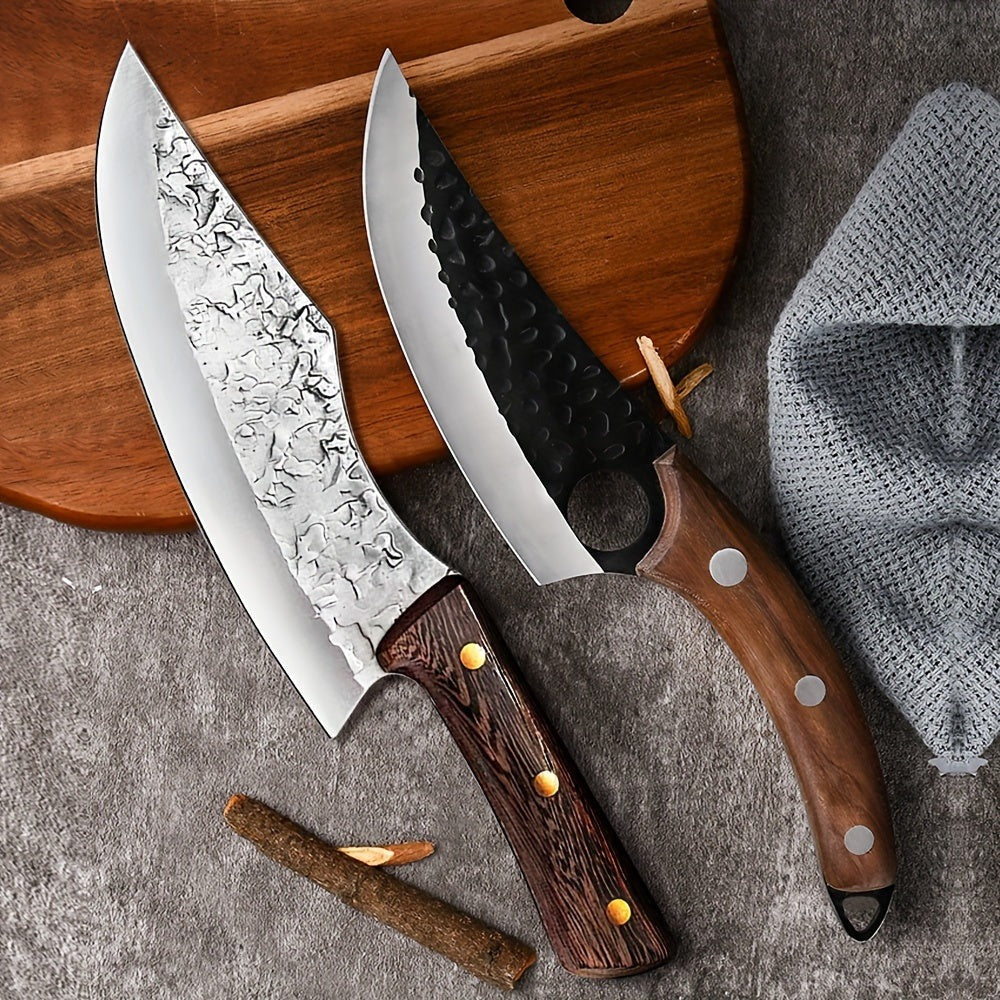 2 cuchillos de chef, cuchillo de cocina con funda de cuero - Cuchillo de chef forjado a mano, perfecto para cuchillo de rebanar, cuchillo japonés para el hogar