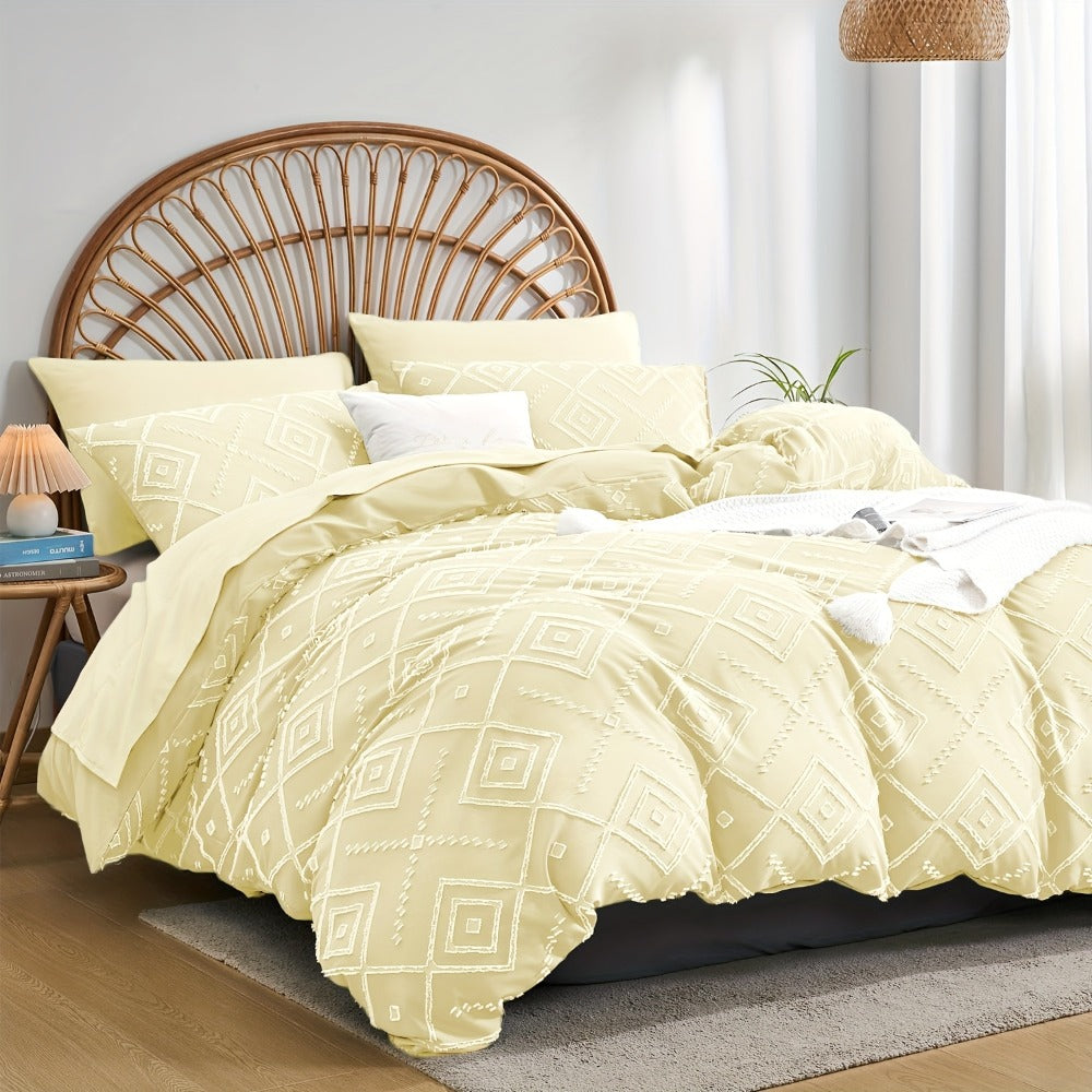 Juego de edredón con funda de almohada jacquard bohemio de 2/3 piezas, suave, agradable para la piel, cómodo, transpirable, lavable a máquina con cierre de cremallera, universal para las cuatro estaciones, fácil, lujoso, adecuado para dormitorios, habitac