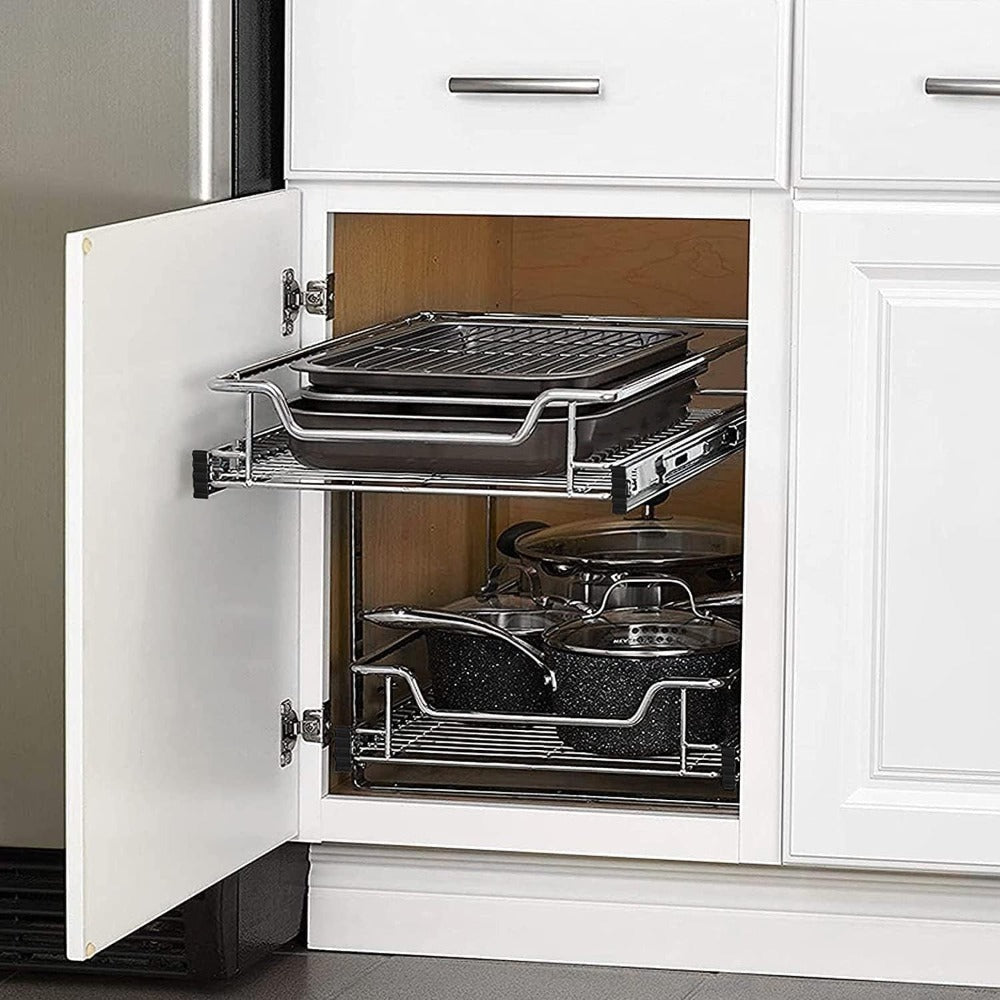 2 cajones telescópicos para cajones de cocina para estantes de cocina Plata Acero inoxidable macizo Tirador para armario extraíble Armario de cocina