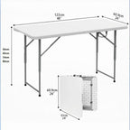 Mesa plegable multiusos ultrarresistente para 4 personas maximo 363kgs protección uv 122x61x56 - 91,5 cm UV100